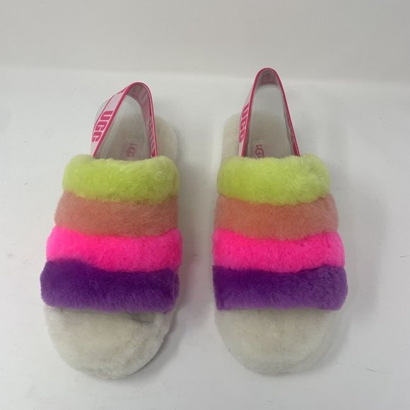 UGG Fluff Yeah 1097169 Slide Slippers Womens 8 White Multi Striped Slip On S0620 - Picture 3 of 9